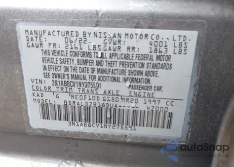 2022 Nissan Sentra Sv Xtronic Cvt z USA, uszkodzony, nr VIN 3N1AB8CV1NY275591